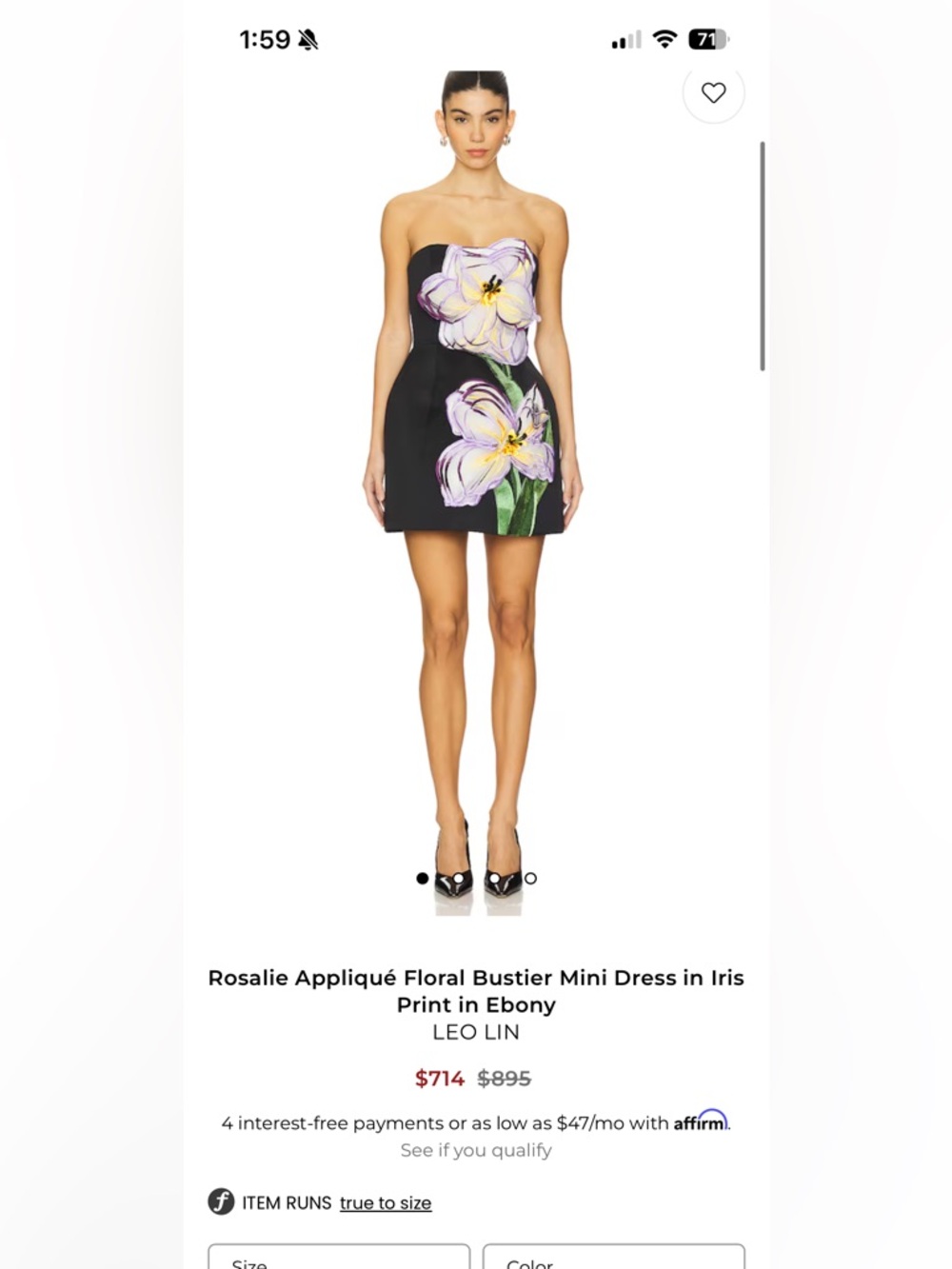 Rosalie Appliqué Floral Bustier Mini Skirt in Ebony - Black with Iris Print